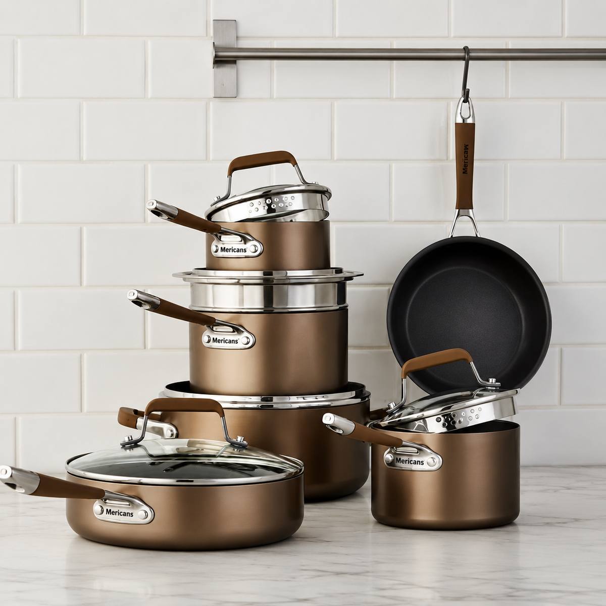 Mericans Classic 12-Piece Champagne Bronze Nonstick Aluminum Cookware Set