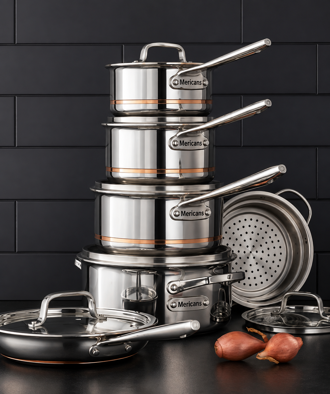 Mericans Professional 12-Piece 5-Ply Copper Core Stainless Steel Cookware Set