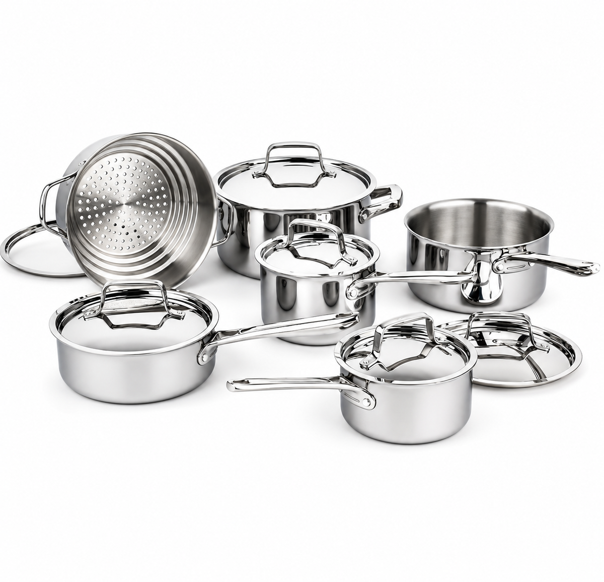 Mericans Professional 12-Piece 3-Ply Stainless Steel Cookware Set – Fully Clad, Induction Compatible