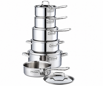 Mericans Professional 12-Piece 3-Ply Stainless Steel Cookware Set – Fully Clad, Induction Compatible