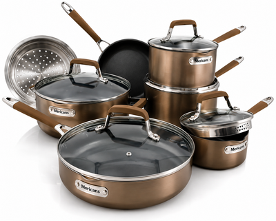 Mericans Classic 12-Piece Champagne Bronze Nonstick Aluminum Cookware Set