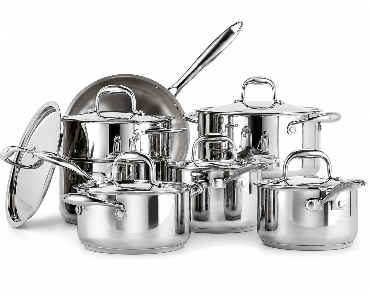 Mericans Signature 13-Piece 3-Ply Stainless Steel Cookware Set