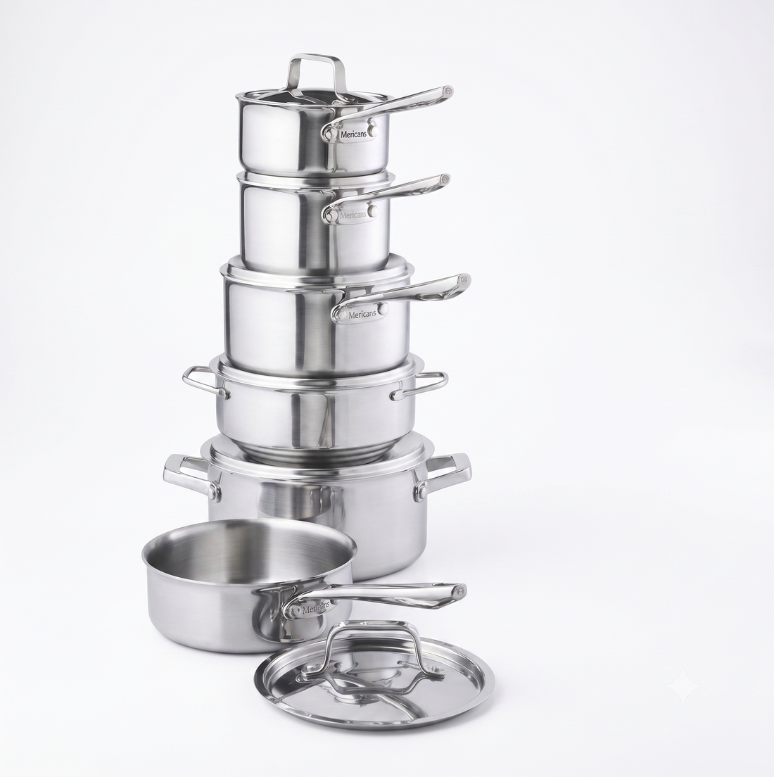 Mericans Professional 12-Piece 5-Ply Copper Core Stainless Steel Cookware Set