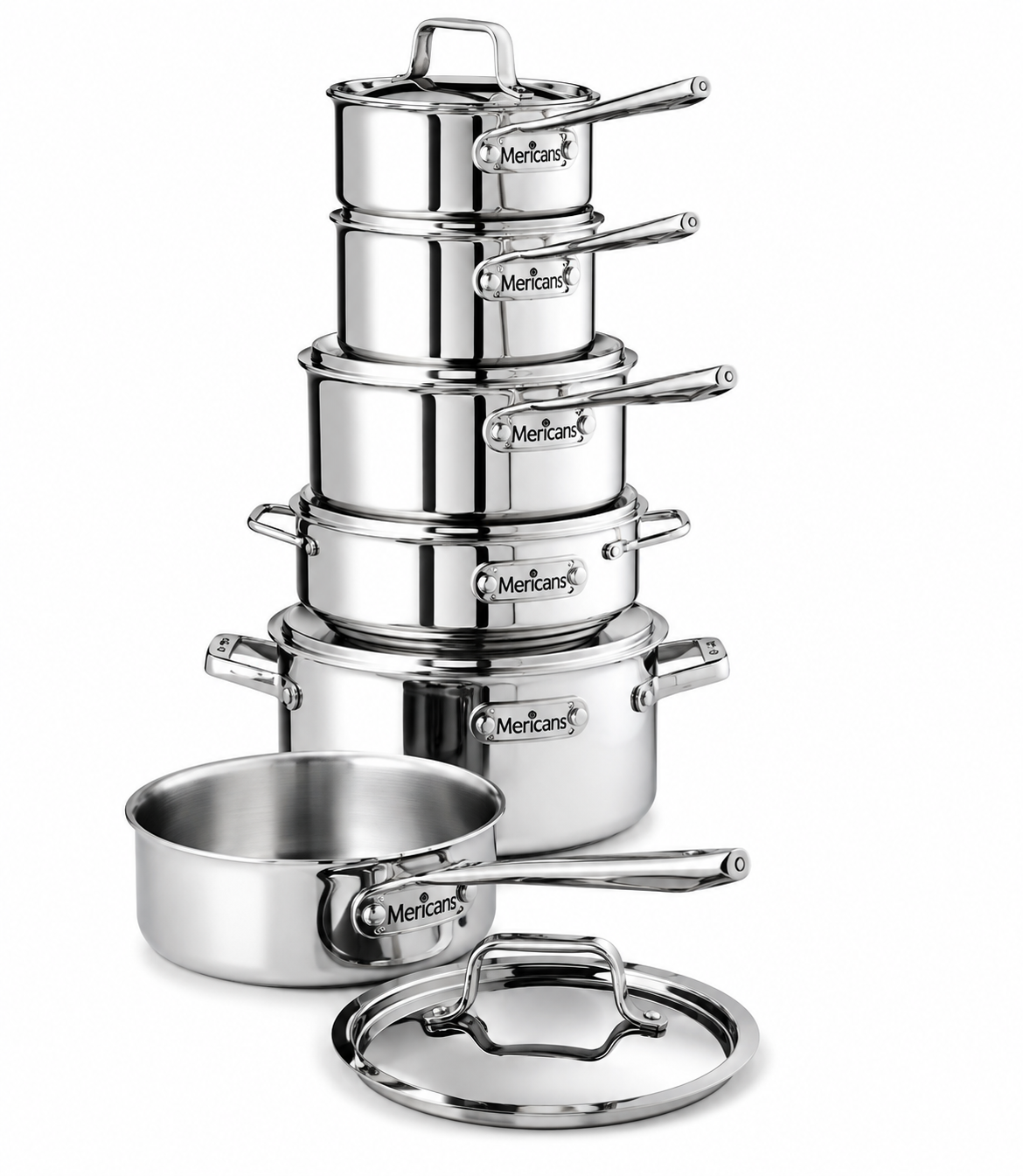Mericans Professional 12-Piece 5-Ply Copper Core Stainless Steel Cookware Set