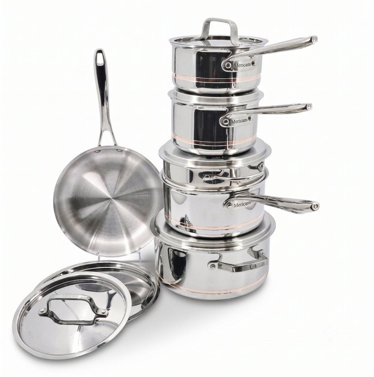 Mericans Professional 12-Piece 5-Ply Copper Core Stainless Steel Cookware Set