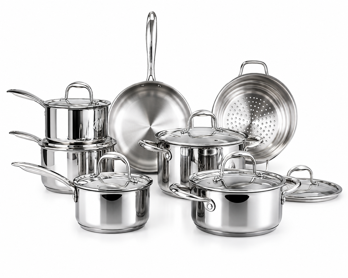 Mericans Signature 13-Piece 3-Ply Stainless Steel Cookware Set
