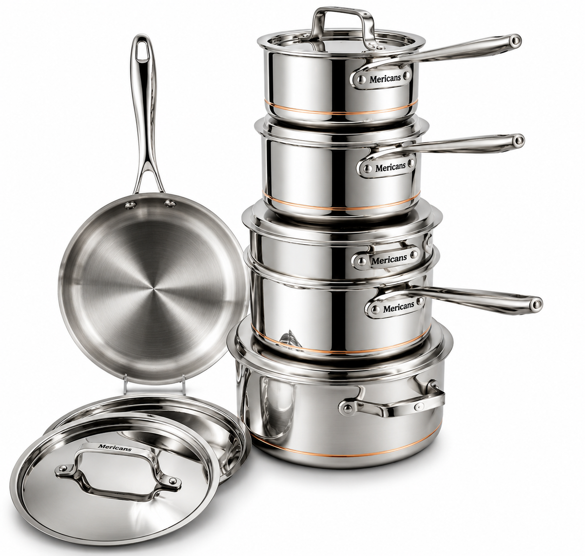 Mericans Professional 12-Piece 5-Ply Copper Core Stainless Steel Cookware Set