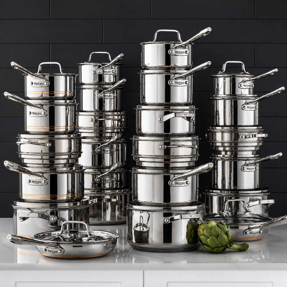 Mericans Professional 12-Piece 5-Ply Copper Core Stainless Steel Cookware Set