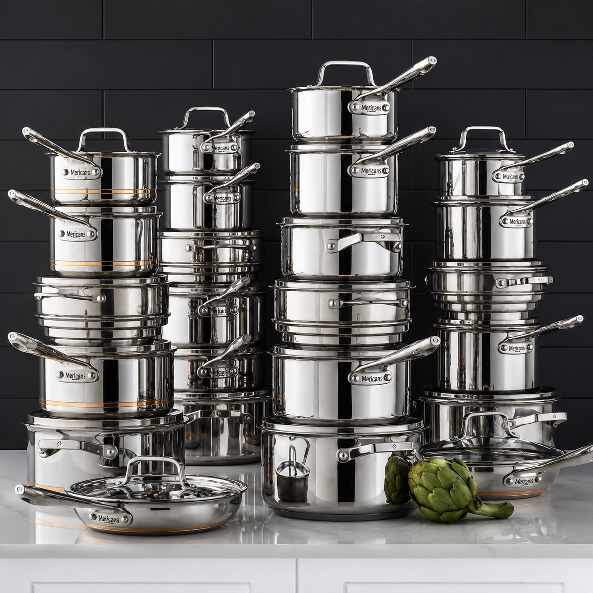 Mericans Professional 12-Piece 5-Ply Copper Core Stainless Steel Cookware Set