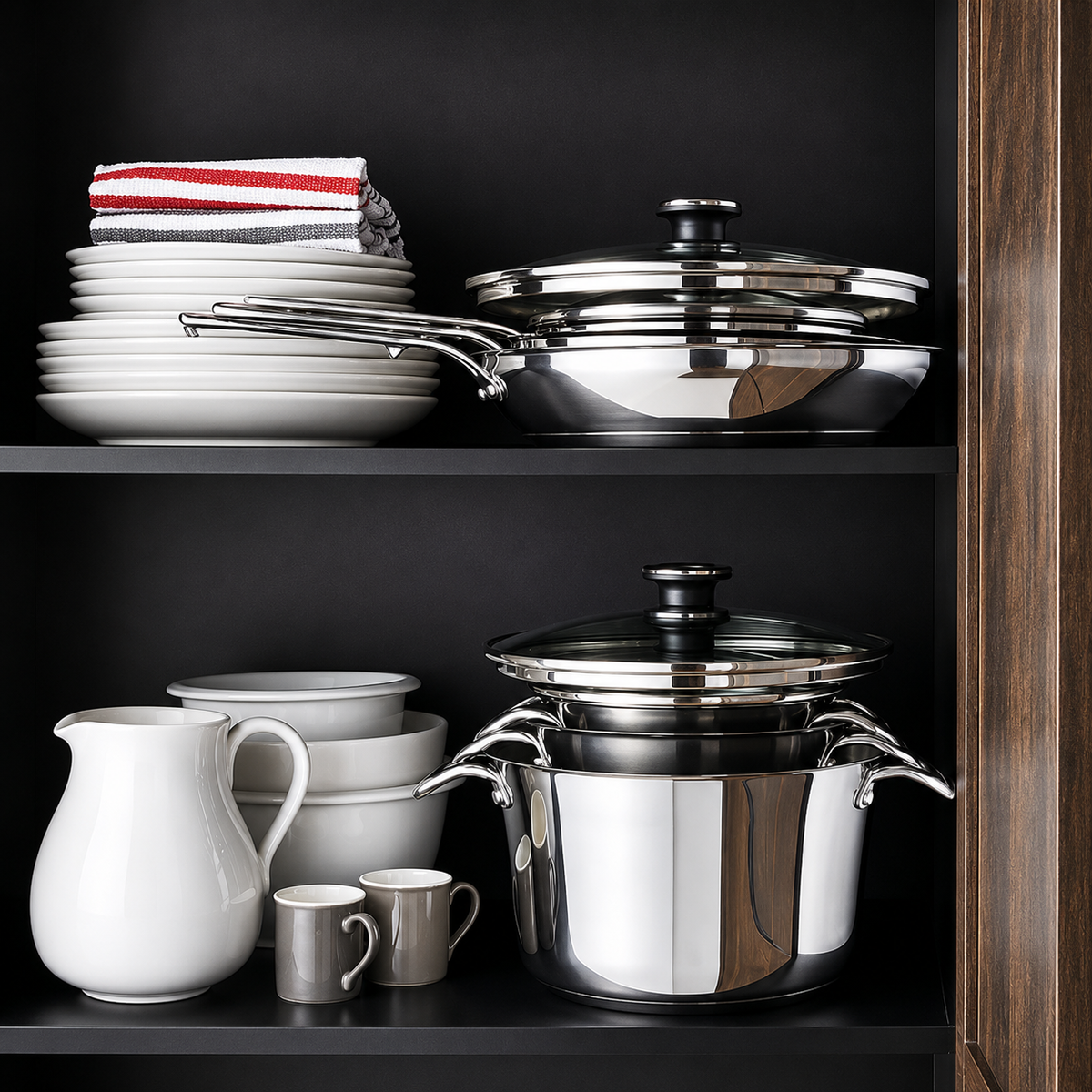 Mericans Signature 10-Piece Stacking Stainless Steel Cookware Set – Aluminum Base, Induction Compatible