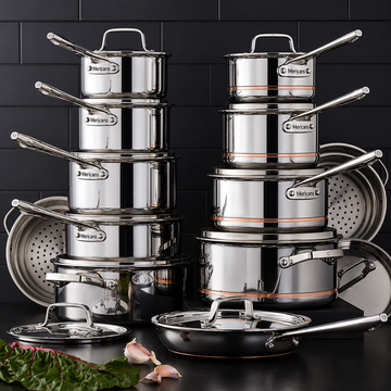 Mericans Professional 12-Piece 5-Ply Copper Core Stainless Steel Cookware Set