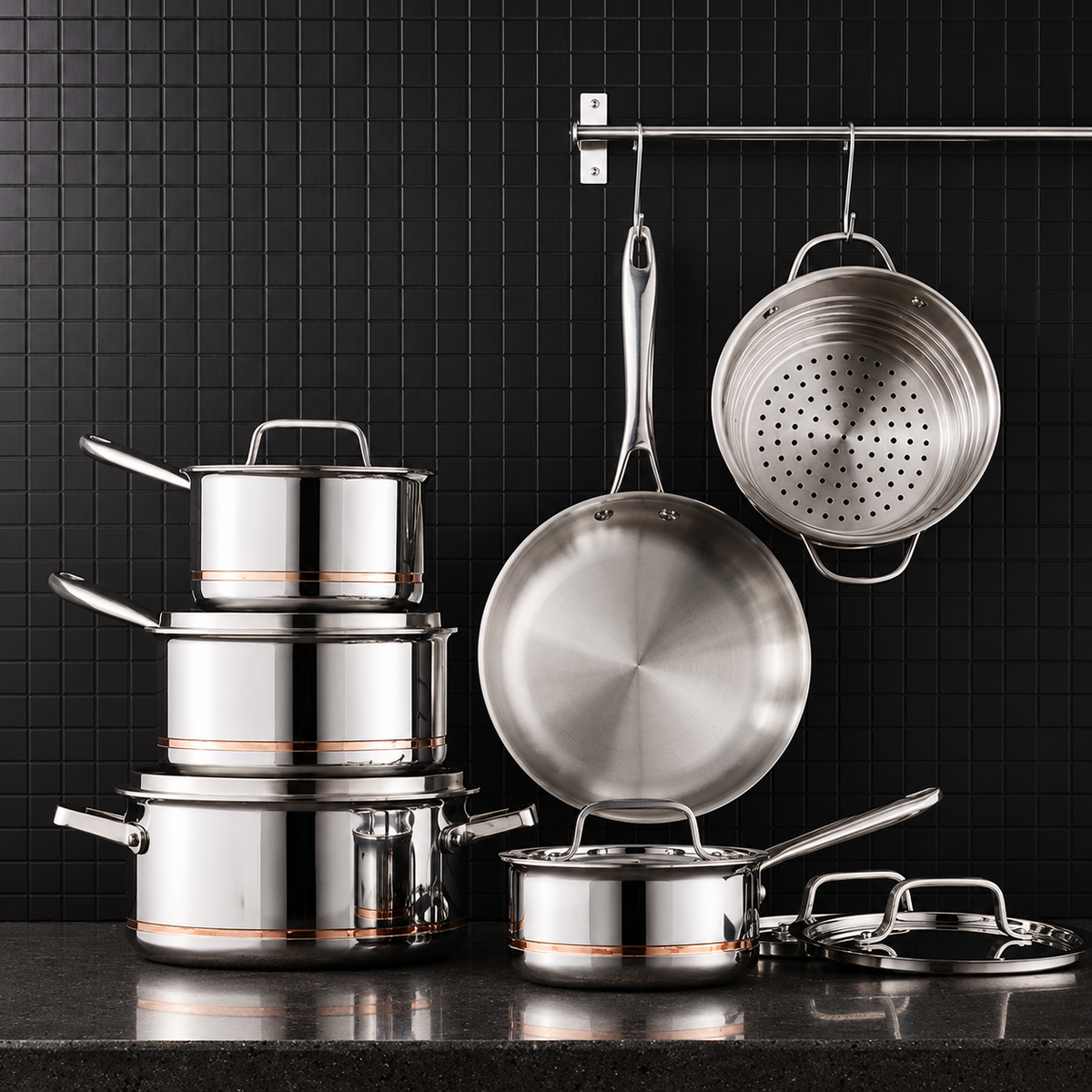 Mericans Professional 12-Piece 5-Ply Copper Core Stainless Steel Cookware Set
