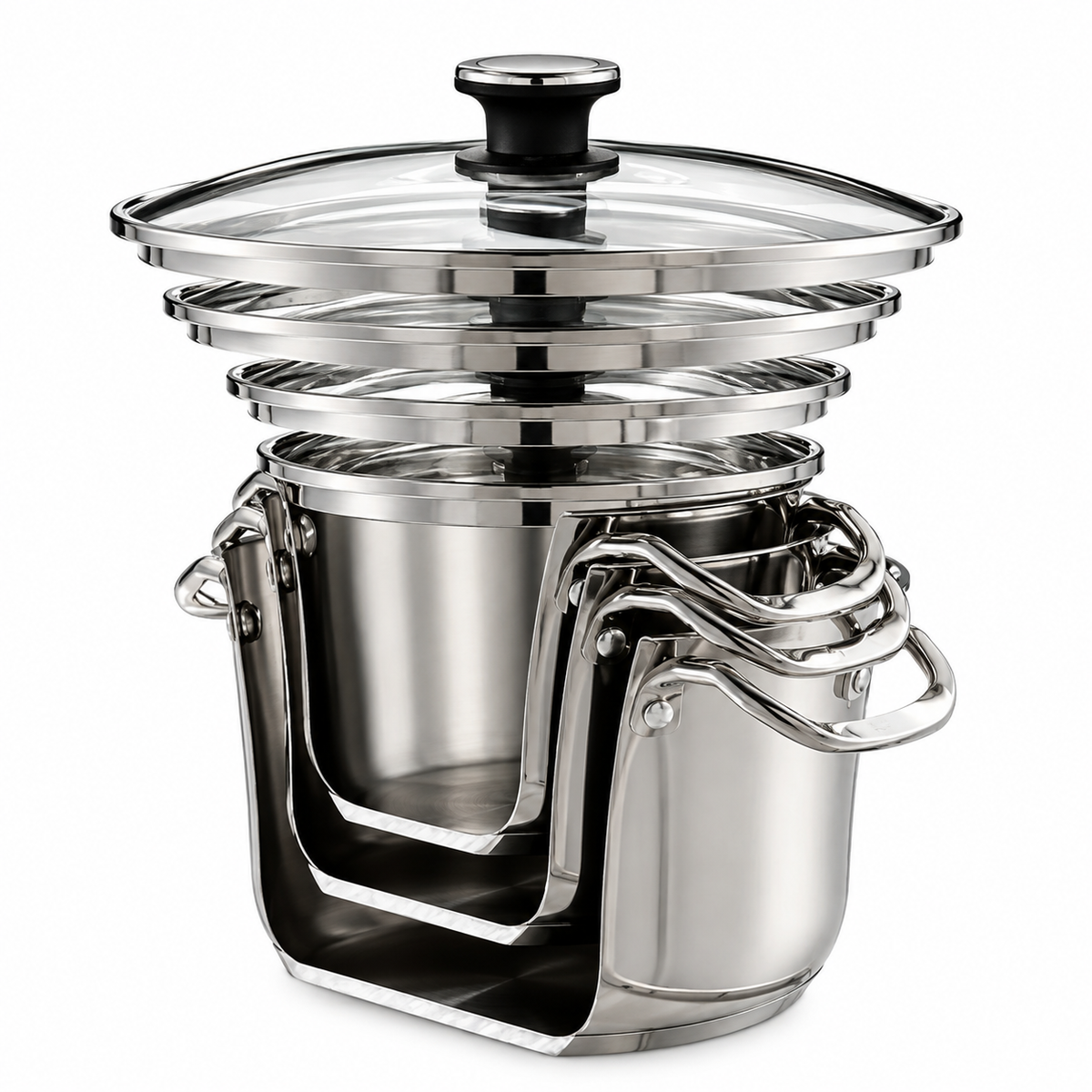 Mericans Signature 10-Piece Stacking Stainless Steel Cookware Set – Aluminum Base, Induction Compatible