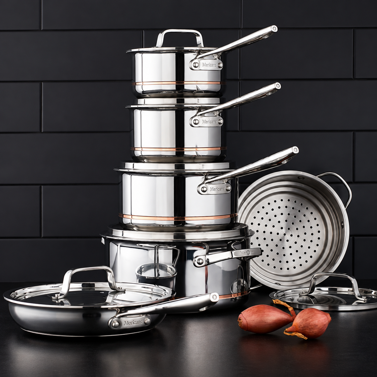 Mericans Professional 12-Piece 5-Ply Copper Core Stainless Steel Cookware Set