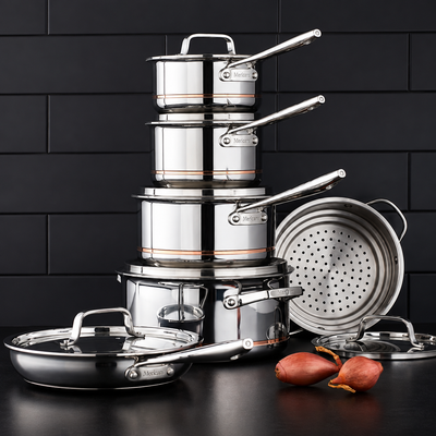 Mericans Professional 12-Piece 5-Ply Copper Core Stainless Steel Cookware Set