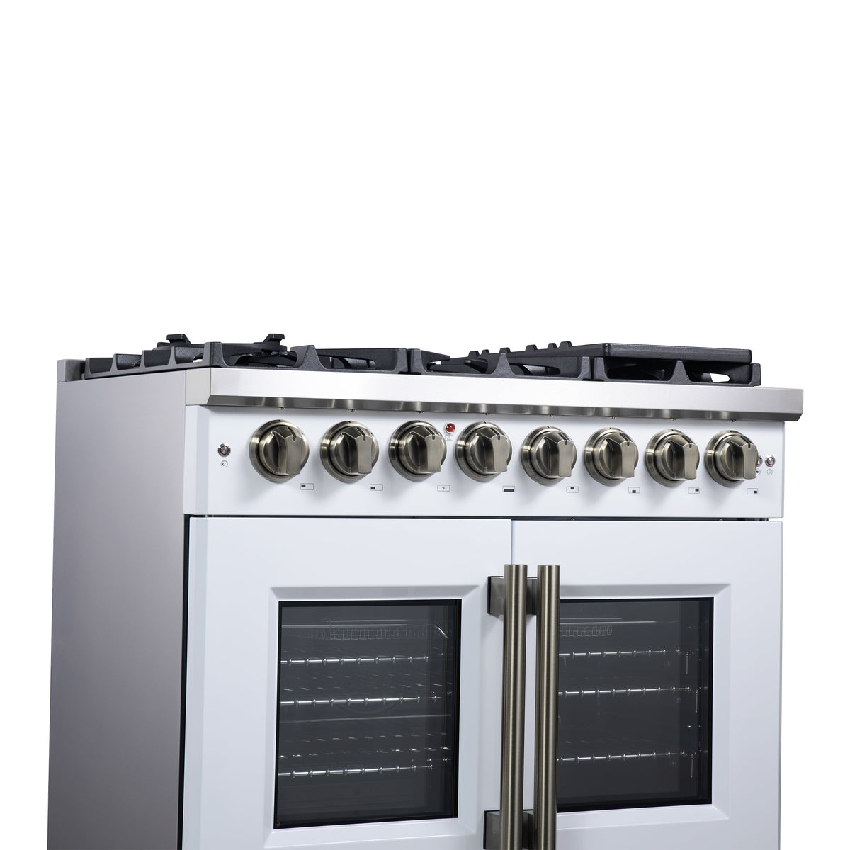 Forno Capriasca 36-Inch Dual Fuel Freestanding Range, 5.36 cu. ft. Oven, 6 Sealed Brass Burners, Air Fry Basket, Rotisserie Kit, Wok Ring & Griddle, White with Antique Brass Acccents (FFSGS6387-36WHT)