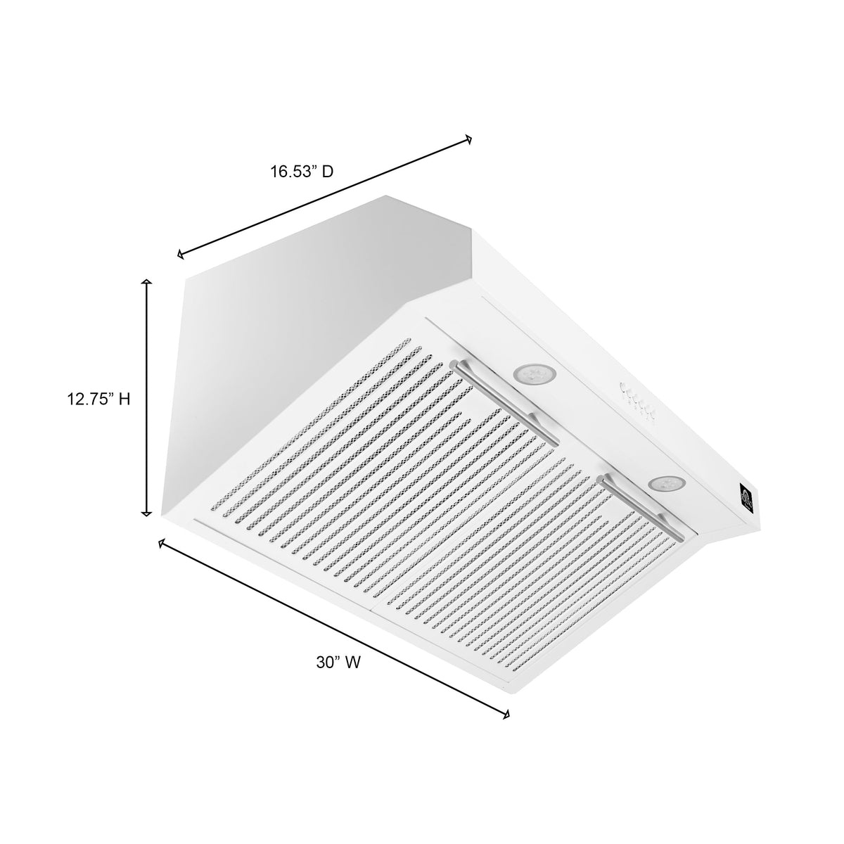 Forno Bari 30-Inch Under-Cabinet Range Hood, 400 CFM, White with Stainless Steel Handles (Model FRHUC5255-30WHT)
