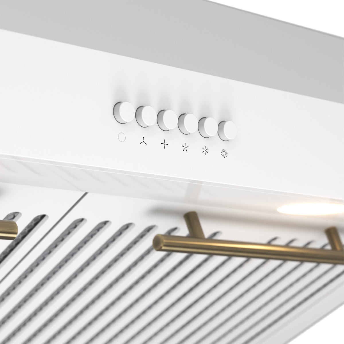 Forno Bari 30-Inch Under-Cabinet Range Hood, 400 CFM, White with Antique Brass Handles (Model FRHUC5255-30WHT)