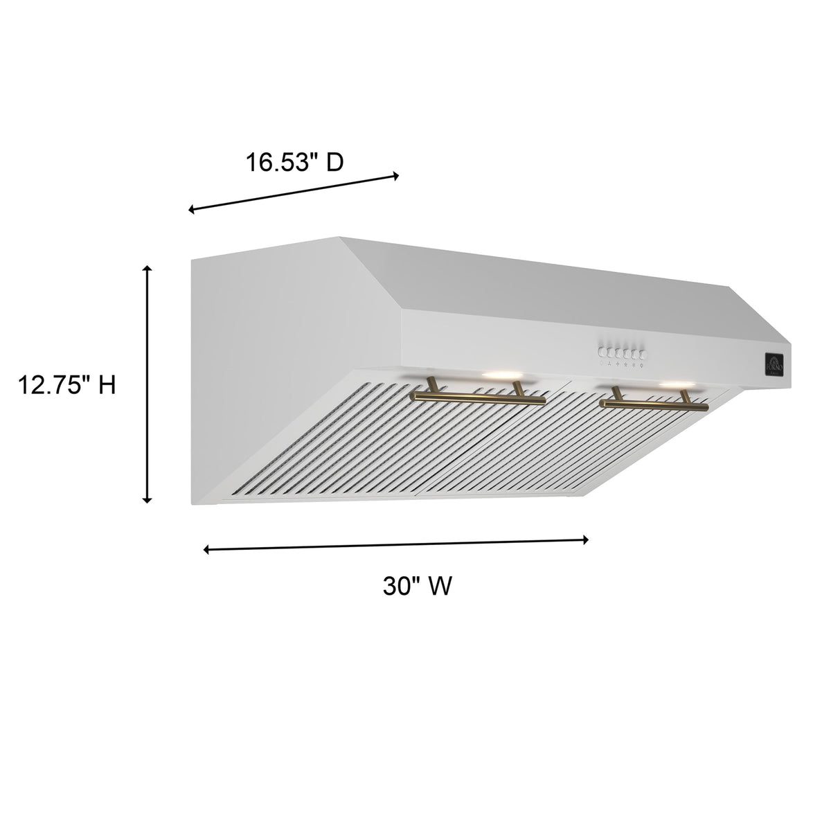 Forno Bari 30-Inch Under-Cabinet Range Hood, 400 CFM, White with Antique Brass Handles (Model FRHUC5255-30WHT)