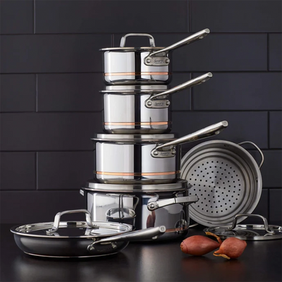 Mericans Professional 12-Piece 5-Ply Copper Core Stainless Steel Cookware Set