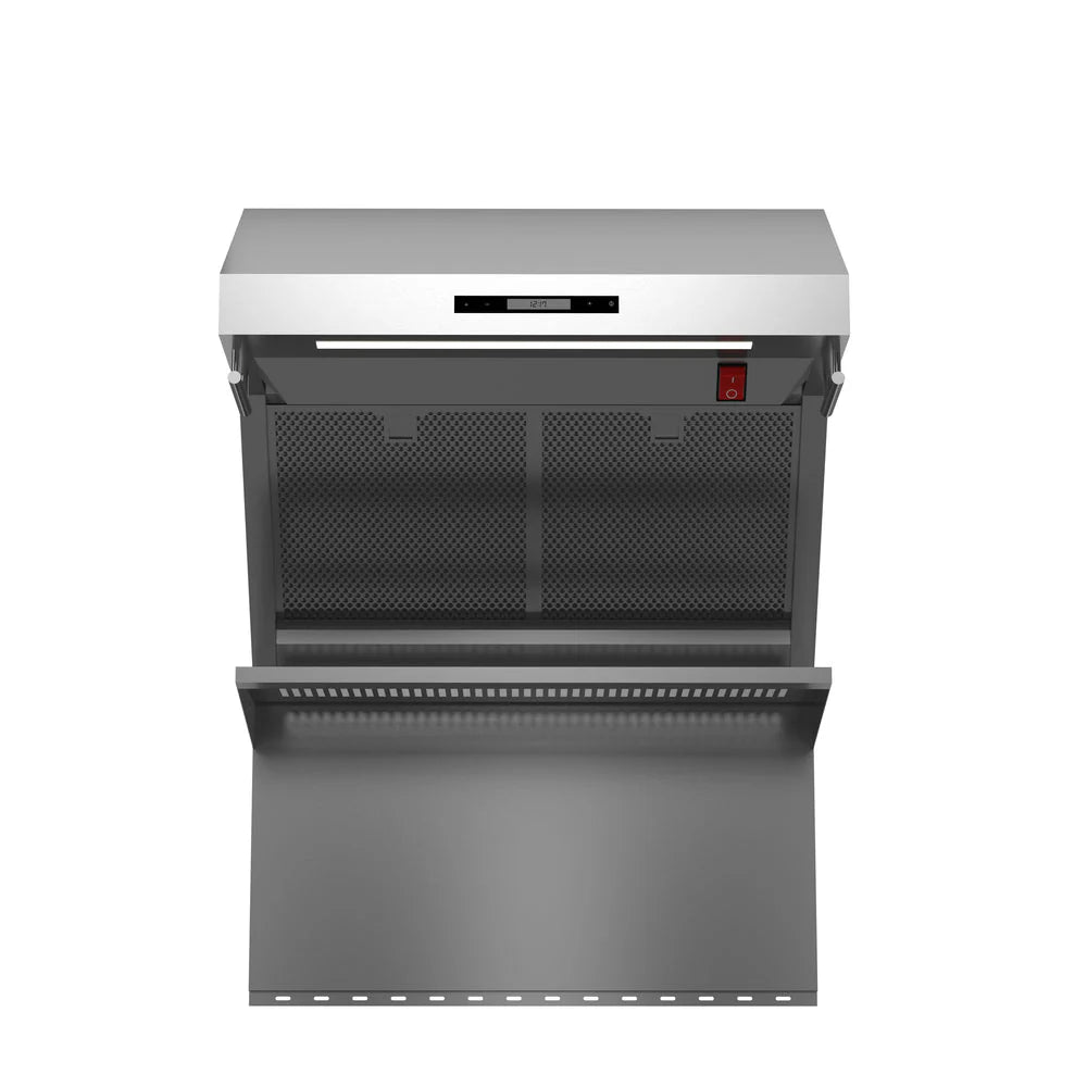 Forno Savona 30-Inch Wall-Mounted Range Hood with Backsplash, Shelf, and Red Warming Light – Model FRHWM5029-30HB
