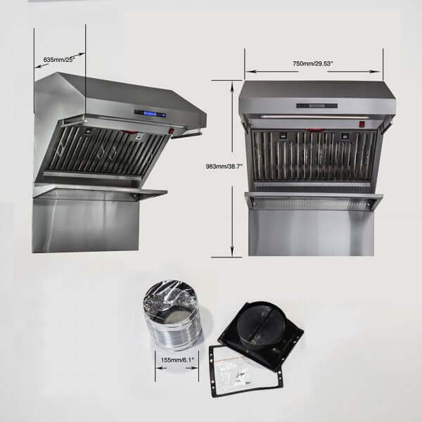 Forno Savona 30-Inch Wall-Mounted Range Hood with Backsplash, Shelf, and Red Warming Light – Model FRHWM5029-30HB